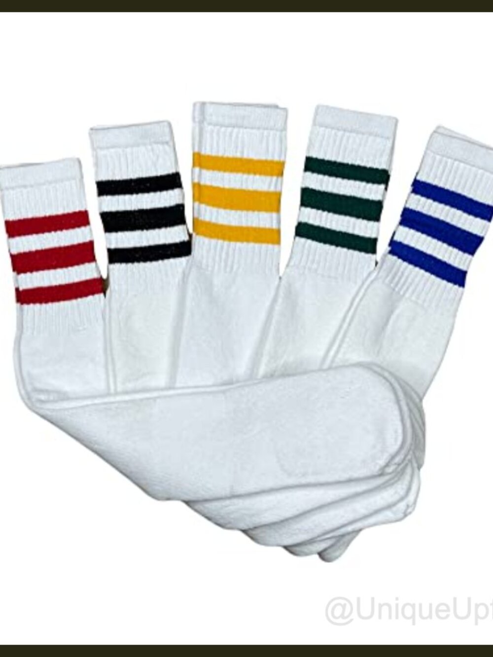 Striped Tube Socks Knee High Over Calf Athletic Retro 5 Pairs